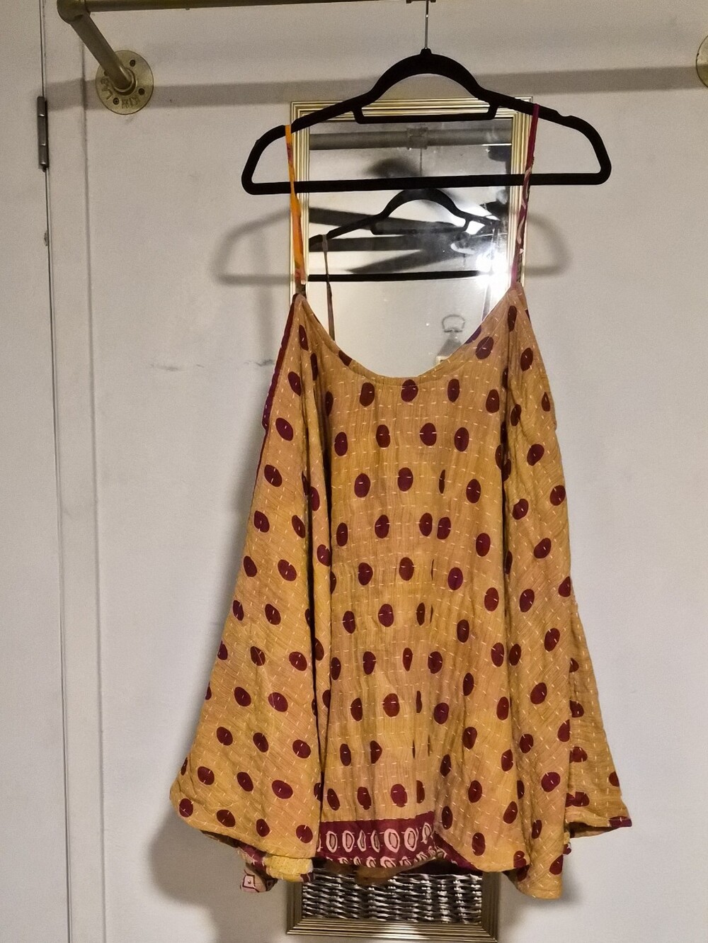 NWT Cotton Kantha Reversible Mini Dress with Red Polka Dot Print